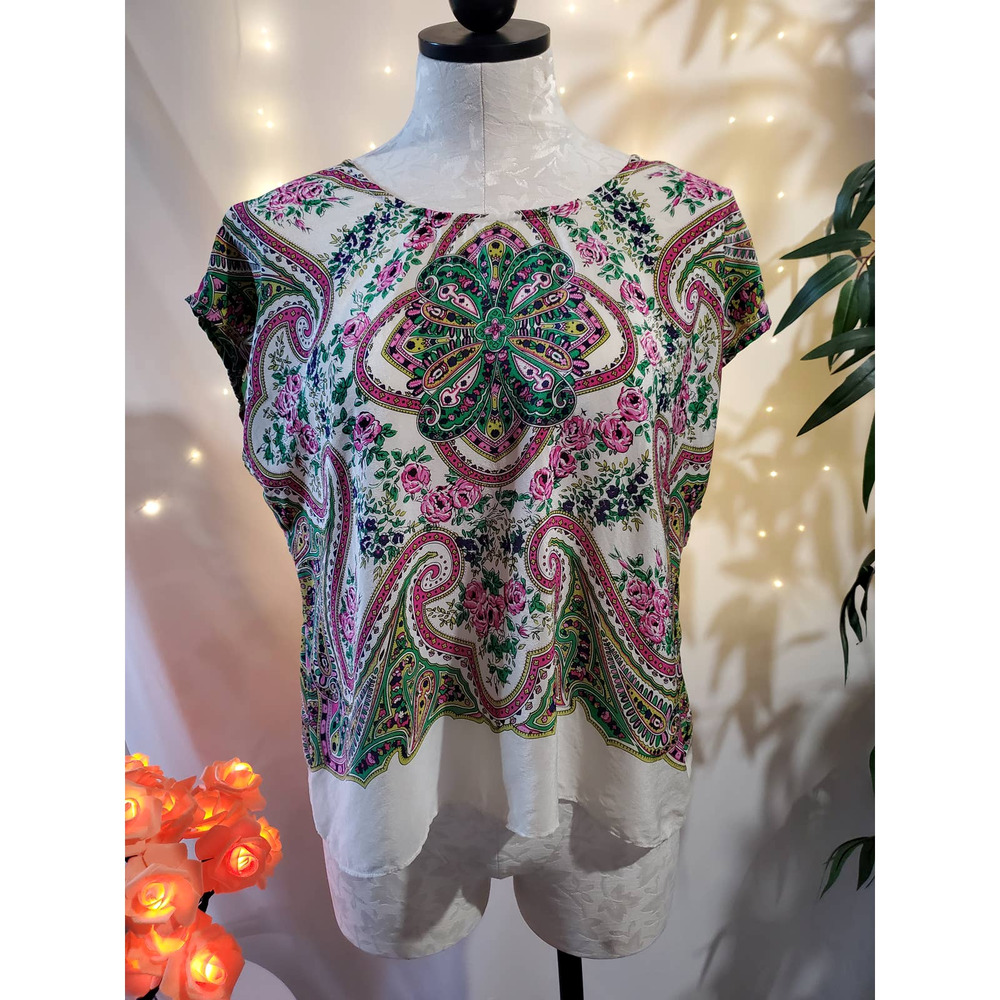 Maeve Anthropologie Women's 6 100% Silk Floral Paisley Semi-Sheer Split Back Top